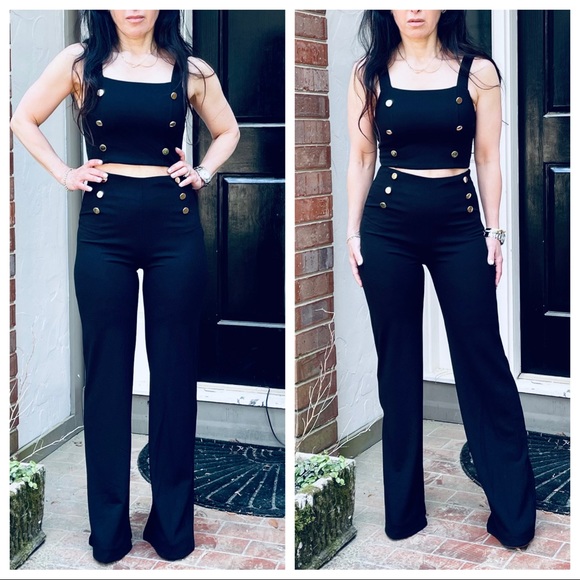 Fabulous sailor style gold buttons wide leg pant - Picture 2 of 8